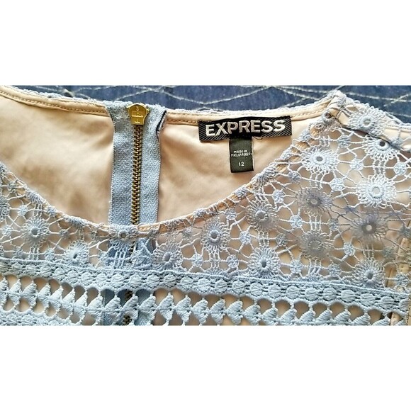 Express Little Blue Dress Lace Sleeveless Womens Layered Size 12 - Picture 8 of 10